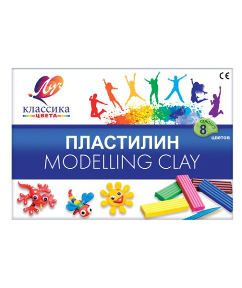 Pastă de modelat Klassika, 8 culori x 20 gr. + cutit